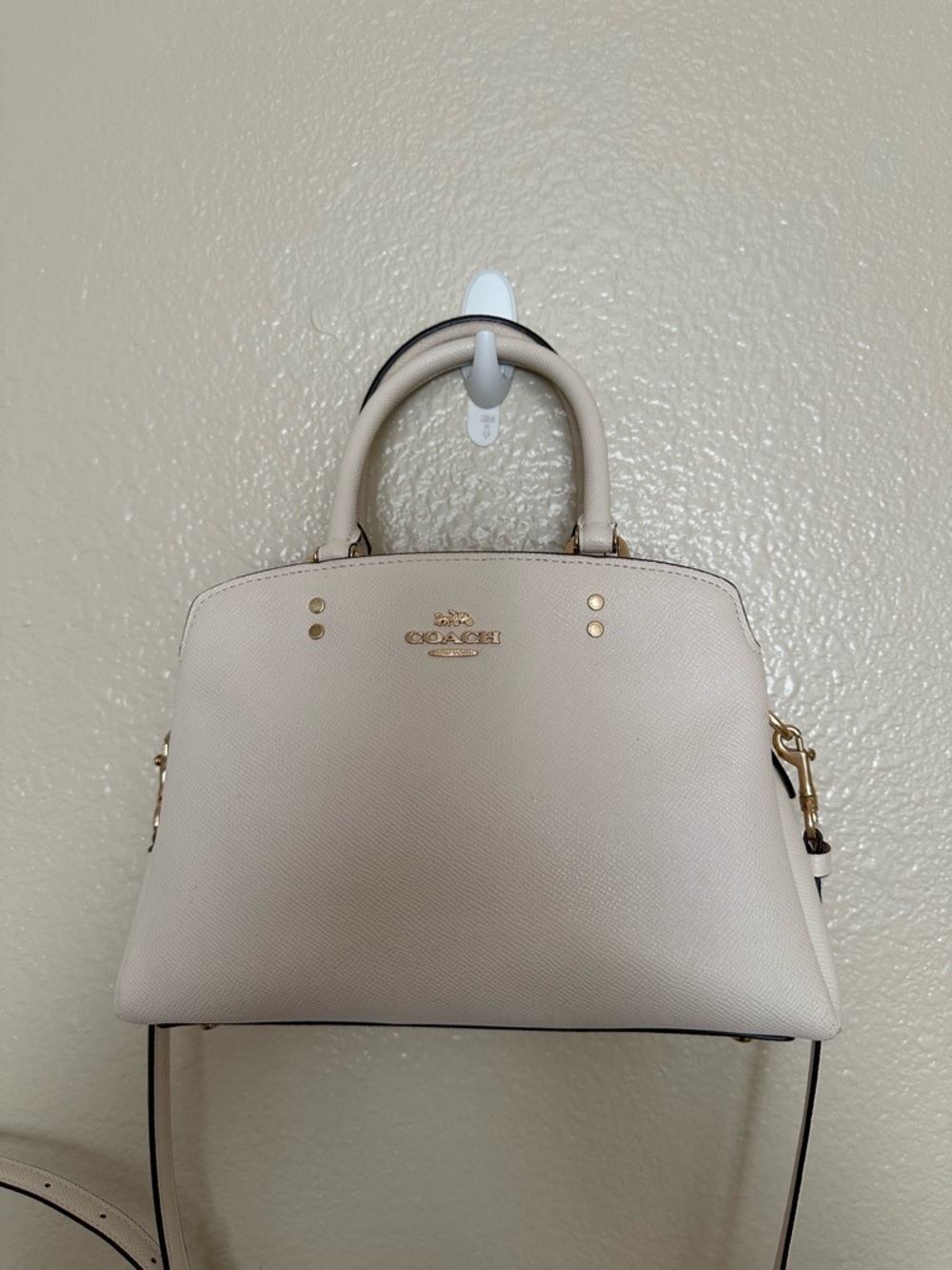 Coach Pebble Leather Dome Satchel - Cream with Gold Hardware